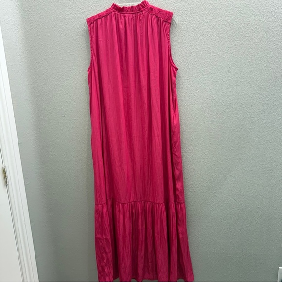 Chico's DressSize 2 (XL)  Vibrant Pink Maxi Ruffle Collar Long Sleeveless - Picture 6 of 9